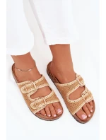 Háčkované dámské pantofle se zlatými sponami Camel Fenira Háčkované dámské pantofle se zlatými sponami Camel Fenira