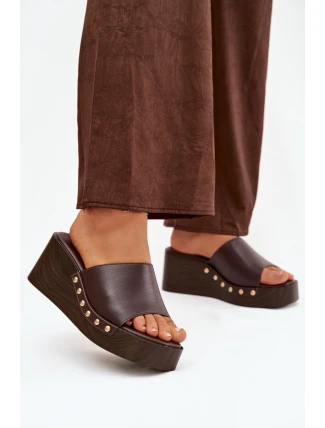 Dámské pantofle na platformě 78-200 Tmavě hnědá - Stephan Paris Dámské pantofle na platformě 78-200 Tmavě hnědá - Stephan Paris