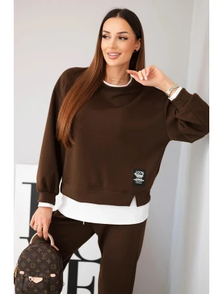 Dámský komplet s máslovou mikinou a volnými tepláky hnědý