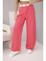 Dámské bavlněné kalhoty se širokými nohavicemi a páskem malinové