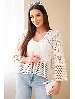 Dámský letní krajkový svetr s knoflíky a dlouhým rukávem černý