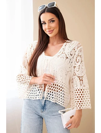 Dámský letní krajkový svetr s knoflíky a dlouhým rukávem černý