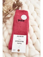 Dámské teplé ponožky s nápisem růžové