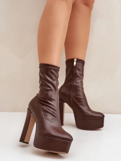 Boty Na Vysokém Podpatku A Platformě Tmavě Hnědé Tennira