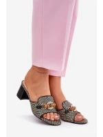 Dámské Pantofle Na Podpatku S Dekorací Černé Ovittole