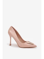 Lakované lodičky se zlatým detailem béžové Paivelle