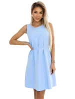 296-12 VICTORIA Trapézové šaty bez rukávů s páskem - MODRÉ