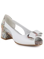 Blokové lodičky s otevřenou špičkou a mašlí bílé Potocki 12812