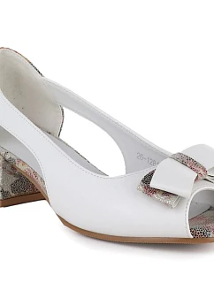 Blokové lodičky s otevřenou špičkou a mašlí bílé Potocki 12812