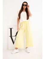 Dámský komplet z viskózy s pruhovanou blůzou a širokými kalhotami na gumu žlutý