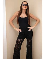 Dámské bavlněné krajkové kalhoty se širokými nohavicemi a elastickým pasem černé