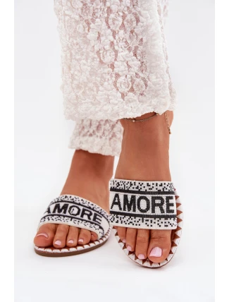 Dámské sandály na plochém podpatku se zdobením Amore bílé Avelina