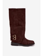 Zateplené dámské kozačky s přezkami čokoládové Umbria