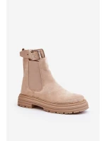 Kůže Botky Sztyblety Na Masivní Podrážce Světle Béžové Ozaro