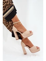 Dámské Sandály Na Podpatku A Platformě Eko Kožené Béžové Lomman