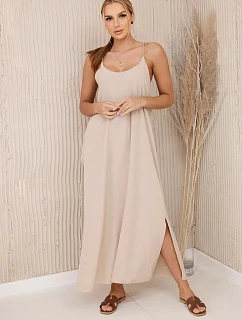 Dlouhé šaty bez ramínek tmavě béžová