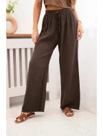 Mušelínové kalhoty se širokou nohavicí hnědý