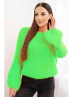 Svetr dámský z mohairu s bufáčovými rukávy jasně zelená