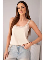 Dámská halenka na ramínkách s krajkovým zakončením béžová Dámská halenka na ramínkách s krajkovým zakončením béžová