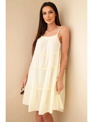 Dámské bavlněné šaty na ramínka s volánky žlutá Dámské bavlněné šaty na ramínka s volánky žlutá