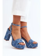 Džínové sandály na podpatku modré Acrana