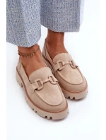 Dámské semišové mokasíny s ozdobou béžové D&A TW117 Béžové