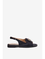 Elegantní Dámské Sandály Na Plochém Podpatku S Dekorací S.Barski KV51-082 Černé Elegantní Dámské Sandály Na Plochém Podpatku S Dekorací S.Barski KV51-082 Černé