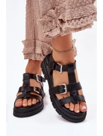 Dámské Sandály Eko Kůže S Přezkami Černé Jeneliena