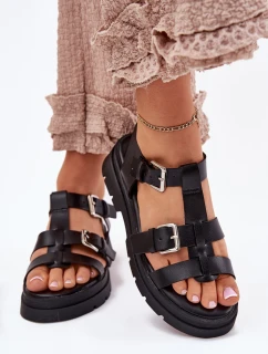 Dámské Sandály Eko Kůže S Přezkami Černé Jeneliena