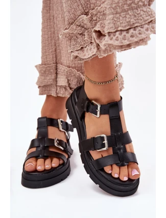 Dámské Sandály Eko Kůže S Přezkami Černé Jeneliena