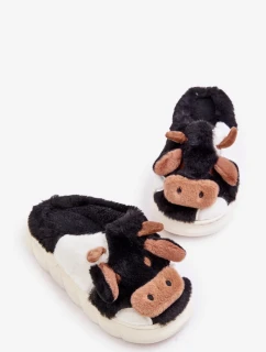 Dětské Chlupaté Pantofle S Motivem Krávy Černé Tamorrin