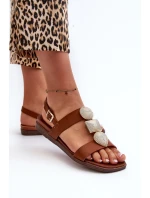 Dámské Ploché Sandály S Ozdobami Sergio Leone SK072H Hnědé