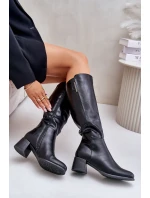 Kozačky Na Podpatku Z Eko Kůže Před Koleno Černé Izanae