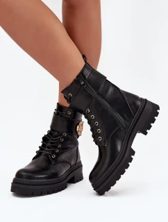 Dámské Botky Pracovní Se Zlatým Detalem Zateplené Černé Fiorena