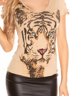 Sexy tričko KouCla s tygřím potiskem a trhlinami