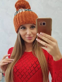 Dámská čepice Ellen s bambulí K325 hnědá - Oliwier