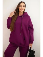 Dámský teplákový komplet zateplený z bavlny s kapucí tmavě fialový