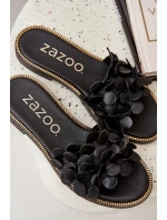 Zazoo 40381 Dámské Kožené Pantofle Na Plochém Podpatku Černé