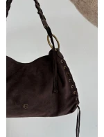Dámská kožená semišová kabelka s ozdobným šněrováním Janelis – čokoládová