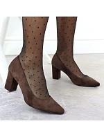 Dámské semišové lodičky na sloupek podpatku PB414 / SK403E Tmavě hnědá - Sergio Leone