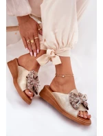 Dámské Pantofle Na Klínu S Mašlí Zlaté Moonzella