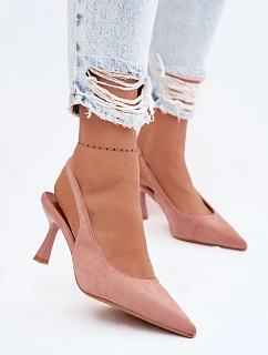 Dámské sandály na podpatku z imitace semiše Růžové Saria