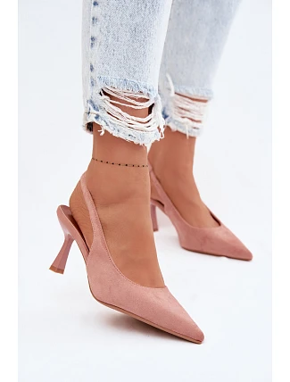 Dámské sandály na podpatku z imitace semiše Růžové Saria