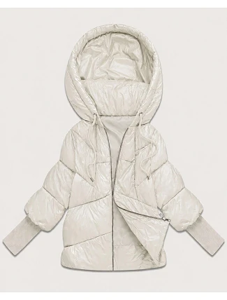 Dámská bunda s pletenými manžetami, oversize, barva ecru (B6078-9) Dámská bunda s pletenými manžetami, oversize, barva ecru (B6078-9)