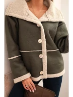 Dámská bunda Plus Size s kapucí a kapsami zateplená beránkem camelová Dámská bunda Plus Size s kapucí a kapsami zateplená beránkem camelová