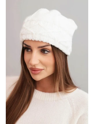 Dámská zimní čepice s vlnou v hrubém copánkovém pletení K481 bílá