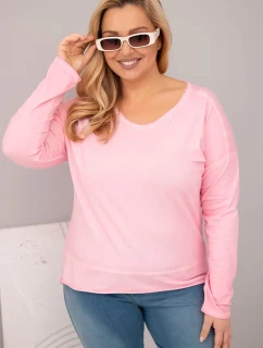 Dámská blůza Plus Size s V výstřihem a delším zadním dílem světle růžová