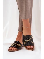 Kožené Ploché Elegantní Pantofle S Mašlí Lewski 3572 Černé