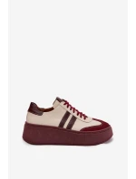 Kožené dámské tenisky na platformě Zazoo 3775 béžovo-bordó Kožené dámské tenisky na platformě Zazoo 3775 béžovo-bordó