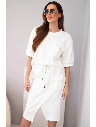 Dámský máslový komplet s halenkou a midi sukní ecru